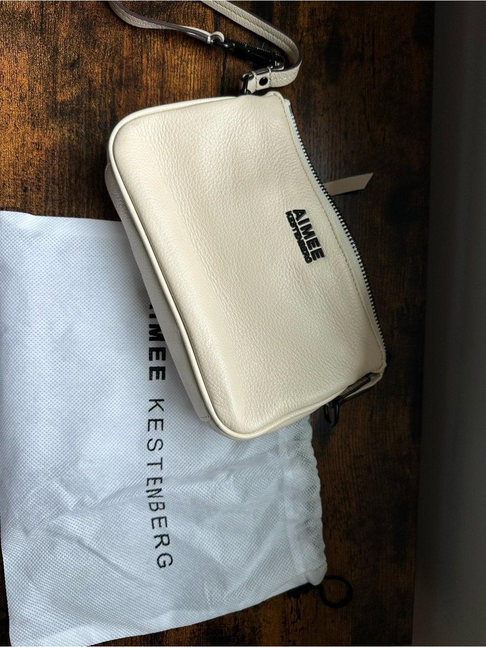 Aimee Kestenberg Cream and Silver Leather Crossbody